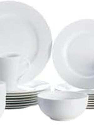 Mikasa Delray 40-Piece White Dinnerware Set, Service for 8, Durable Porcelain Plates, Bowls, and Mugs, Dishwasher and Microwave Safe