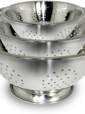 ExcelSteel Colander Set Stainless Steel | Nesting Design | Mirror Polished | Oversized Handles | 1-4 Quart, Set of 3