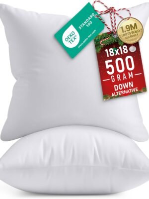 Utopia Bedding 18x18 Pillow Inserts, Set of 2, White – Indoor Decorative Throw Pillows for Bed, Sofa & Couch – Soft, Supportive & Fluffy Cushion Inserts