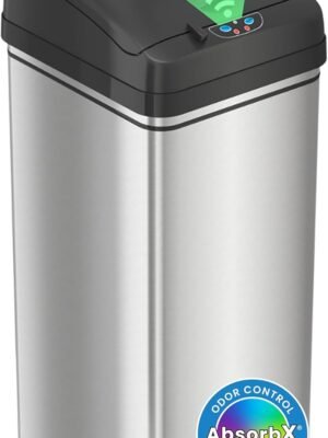 iTouchless 50 Liter / 13 Gallon Kitchen Trash Can with Lid & Odor Filter – Motion Sensor Stainless Steel Garbage Bin for Home, Office, or Garage – Slim, Large Capacity Design