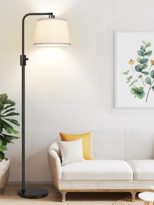 【Upgraded】 Dimmable Floor Lamp, 1000 Lumens LED Edison Bulb Included, Arc Floor Lamps for Living Room Modern Standing Lamp with Linen Shade, Tall Lamp for Bedroom Office Dining Room- Black