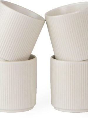 famiware Coffee Mug Set for 4, Star 12 oz Catering Mugs Cup Set with Handle for Coffee, Tea, Cocoa, Milk - Ceramic Stoneware Drinkware Set, Matte White