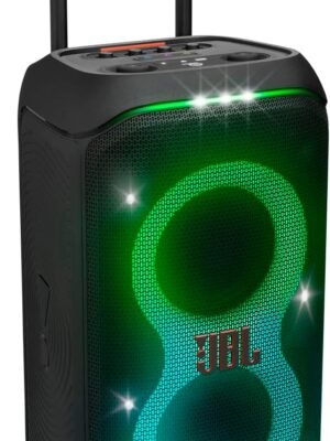 JBL PartyBox Stage 320 - Portable Party Speaker with Telescopic Handle & Wide, Sturdy Wheels, Powerful JBL Pro Sound, Futuristic lightshow, Up to 18 Hours of Play time, Splash Proof (Black)