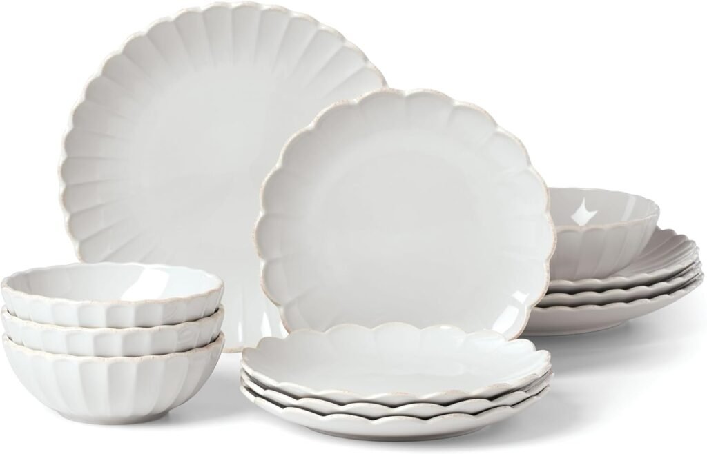 Lenox French Perle Scallop 12-Piece Dinnerware Set, 17.70 LB, White