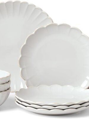 Lenox French Perle Scallop 12-Piece Dinnerware Set, 17.70 LB, White