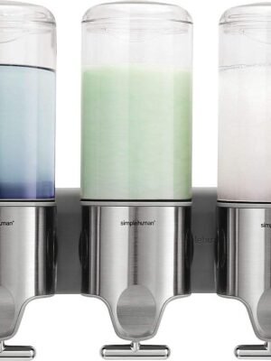 simplehuman Wall Mount Pumps, Triple 15 fl. oz. Shampoo & Soap Dispenser, Stainless Steel