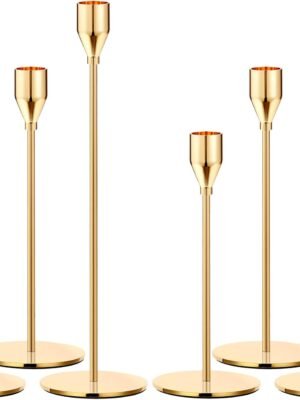 Metal Gold Taper Candle Holder for Wedding, Dinning, Party, Fits 3/4 inch Thick Candle&Led Candles (Set of 6 Pcs