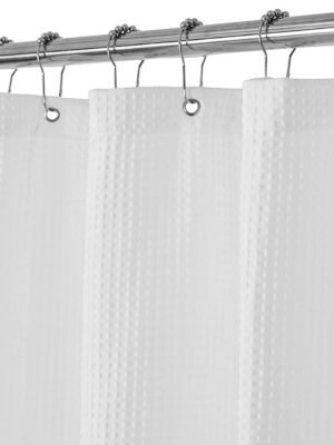 Barossa Design Waffle Weave White Shower Curtain Hotel Luxury Quality, Fabric Shower Curtains for Bathroom, Pique Pattern Cloth, Water Repellent and Machine Washable, Standard Size 71" x 72"