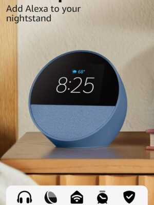 Amazon Echo Spot (newest model), Great for nightstands, offices and kitchens, Smart alarm clock with Alexa+ Early Access, Ocean Blue