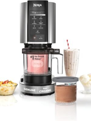 Ninja NC301 CREAMi Ice Cream Maker, for Gelato, Mix-ins, Milkshakes, Sorbet, Smoothie Bowls & More, 7 One-Touch Programs, with (2) Pint Containers & Lids, Compact Size, Perfect for Kids, Silver