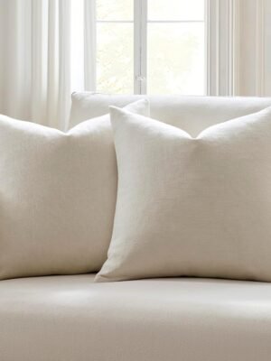 Meekio Set of 2 Ivory Pillow Covers 20 x 20 Inch Farmhouse Boho Decorative Throw Pillow Covers Linen Cushion Covers for Sofa Couch Décor