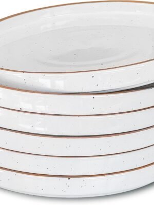 Mora Ceramic Flat Plates Set of 6-8 in - The Dessert, Salad, Appetizer, Small Lunch, etc Plate. Microwave, Oven, and Dishwasher Safe, Scratch Resistant. Kitchen Porcelain Dish - Vanilla White