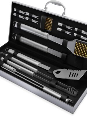 16-Piece BBQ Grill Accessories Set - Barbecue Tool Kit with Aluminum Case for Home Grilling - Great Gift for Birthday or Father’s Day by Home-Complete