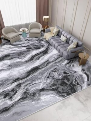 Washable Area Rug 9x12 - Artistic Style Modern Rug for Living Room Bedroom Dining Room, Soft Low Pile Machine Washable Carpet, Non Slip Non Shedding Area Rug - Grey/White, 9'x12'