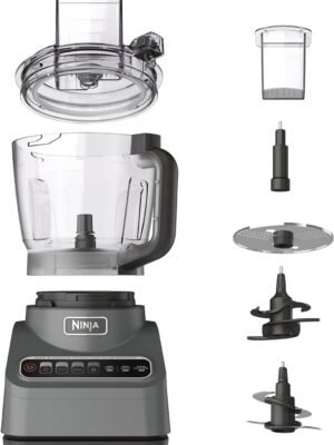 Ninja Food Processor, Professional Plus, 1000 Peak Watts, 4 Functions for Chopping, Slicing, Purees & Dough with 9-Cup Processor Bowl, 3 Blades, Food Chute & Pusher, Silver, BN601