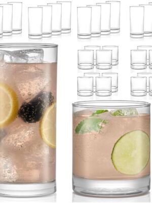 Libbey Province 24-Piece Glasses Drinking Set, Ideal Dining Glassware Sets, Glass Tumbler Set with Lines, Dishwasher Safe Glass Sets For Drinking