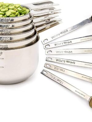 Simply Gourmet Measuring Cups and Spoons Set of 12 – Stainless Steel Kitchen Gadgets – Stackable Design with Long Handle Spoons – Fits in Jars – Cooking & Baking Measuring Set for Dry & Liquid