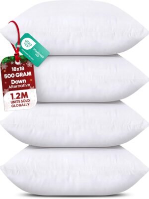 Utopia Bedding Throw Pillows (Set of 4, White), 18 x 18 Inches Pillows for Sofa, Bed and Couch Decorative Stuffer Pillow