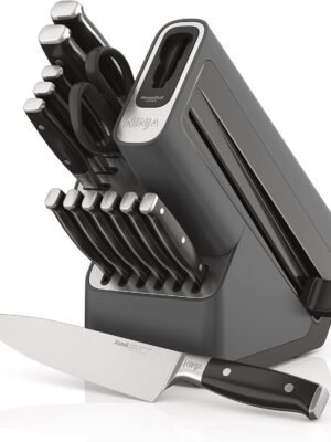 Ninja Knife Set, Knife Sharpener, Knife Block Set, Stainless Steel Knives, 14 Piece Set, Steak Knives, Chef Knives and More, Foodi NeverDull, Black, K32014​