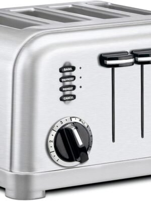 Cuisinart 4 Slice Toaster, Compact Stainless Steel Toaster with Extra-Wide Slots for Toasting Bread, French Toast, Bagels and Pastries, Defrost & Reheat Functions, CPT-180P1, Brushed Stainless