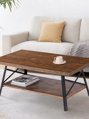 Olee Sleep Cocktail Table with Metal Legs, Rustic Brown