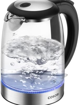 Cosori Electric Kettle, No Plastic Filter & Spout, 1.8Qt Tea Kettle & Hot Water Boiler For Coffee & Tea, Water Heater & Teapot, Automatic Shut Off, Borosilicate glass, Black, 1500W