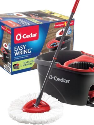O-Cedar EasyWring Microfiber Spin Mop, Bucket Floor Cleaning System, Red, Gray, Standard