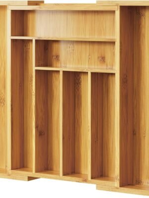 Pipishell Bamboo Silverware Organizer, Expandable Cutlery Tray, Utensil Drawer Organizer in Kitchen for Spoons Forks Knives, Multipurpose Use, Natural, Large