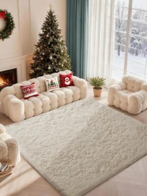 Ophanie Rugs for Living Room, Upgrade Non-Slip Fluffy Soft 5x8 Area Rug, Shag Large Fuzzy Plush Carpets for Bedroom Ivory, Shaggy Kids Boys Girls Dorm Nursery Home Decor Aesthetic
