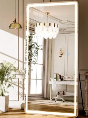 GLSLAND LED Full Length Mirror 71x32 inch Oversized Body Mirrors with Lights Wall Mounted Hanging Floor Standing Mirror for Bedroom, Living Room, Cloakroom, White