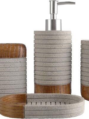 Hymmah Bathroom Accessories Set,Toothbrush Holder,Farmhouse Bathroom Decor,4 Pcs Resin Gift Set Apartment Necessities, Contain Toothbrush Cup,Soap Dispenser,Soap Dish,Tumbler