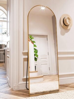 HARRITPURE 64"x21" Arched Full Length Mirror Free Standing Leaning Hanging Mounted Mirror Aluminum Frame Modern Simple Home Decor for Living Room Bedroom Cloakroom, Gold