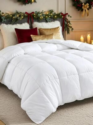Utopia Bedding Comforters Queen Size, All Season Duvet Insert, Down Alternative Box Stitched Bed Comforter with Corner Tabs, Machine Washable (White)